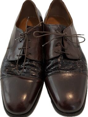 Bostonian Men's Dark Brown Leather Lace Up Oxfords with Croc Embossed Detail
